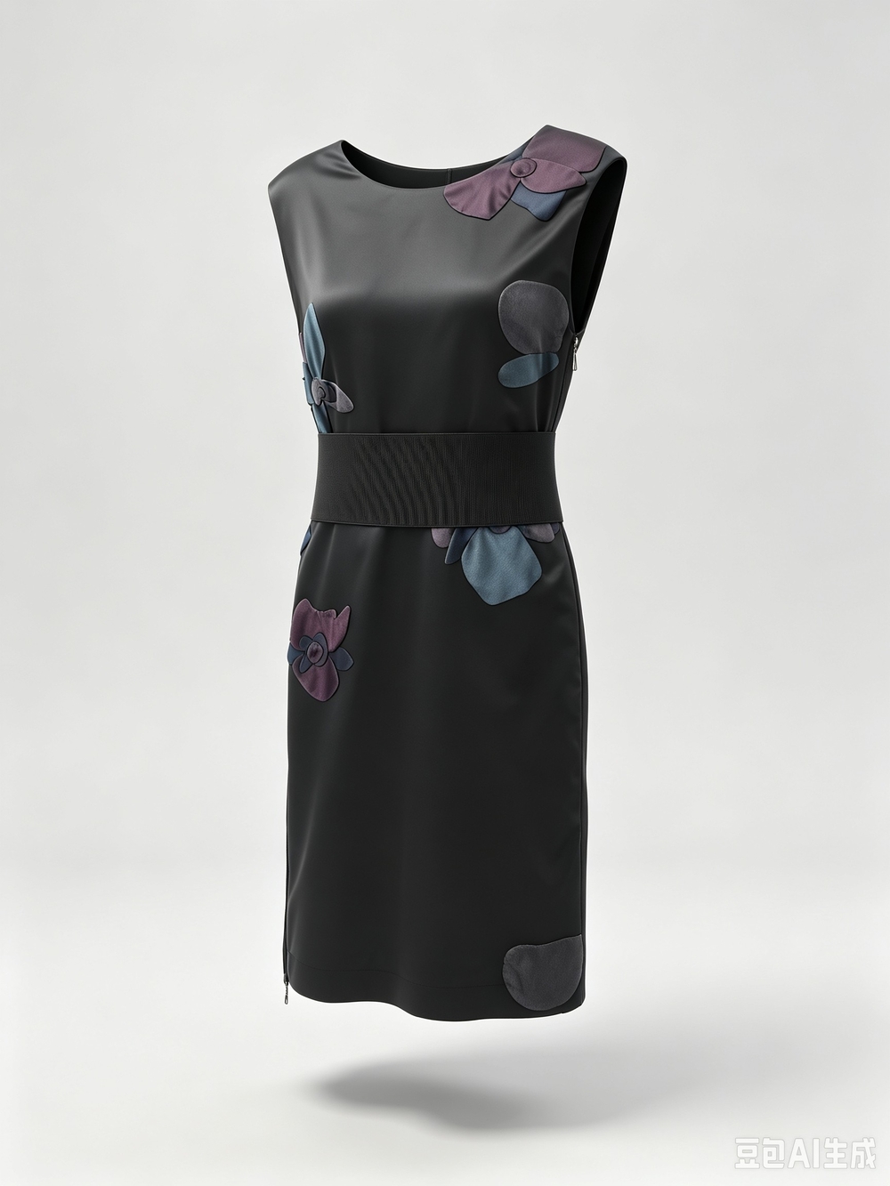 Lanvin Black Floral Appliqué Waistband Dress